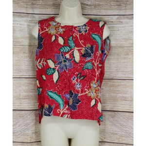 VINTAGE Womens Size Medium Floral Sleeveless Top Shirt Pink Green Purple